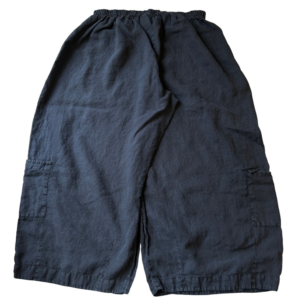 Bryn Walker Linen Barrel Leg Cargo Pants 1X Black Elastic Waist Lagenlook - Picture 2 of 8